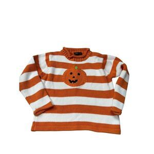 Authentic Kids Striped Pumpkin Sweater 5T Orange/White Cotton Acrylic Blend